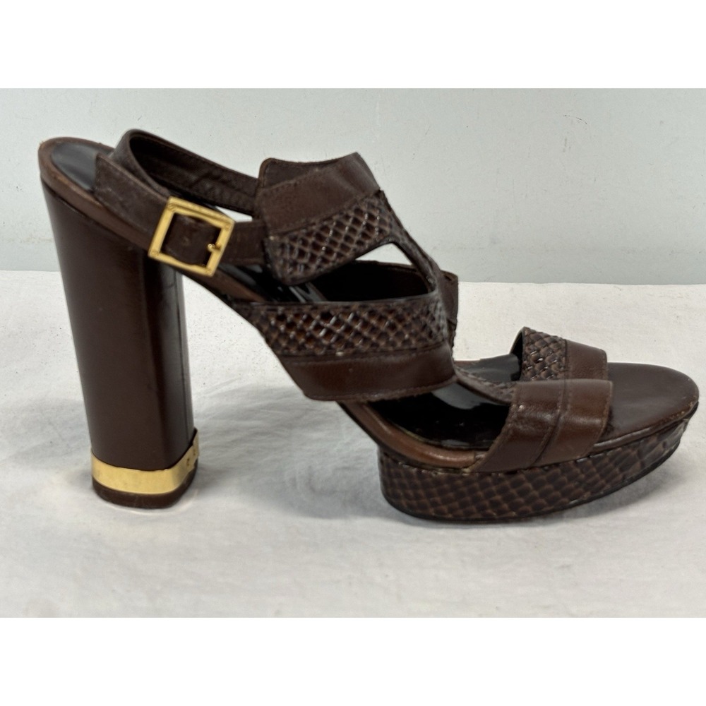 Tory Burch Karmen Strappy Heels Shoes Sz 7 Women's Brown Block Python Embossed